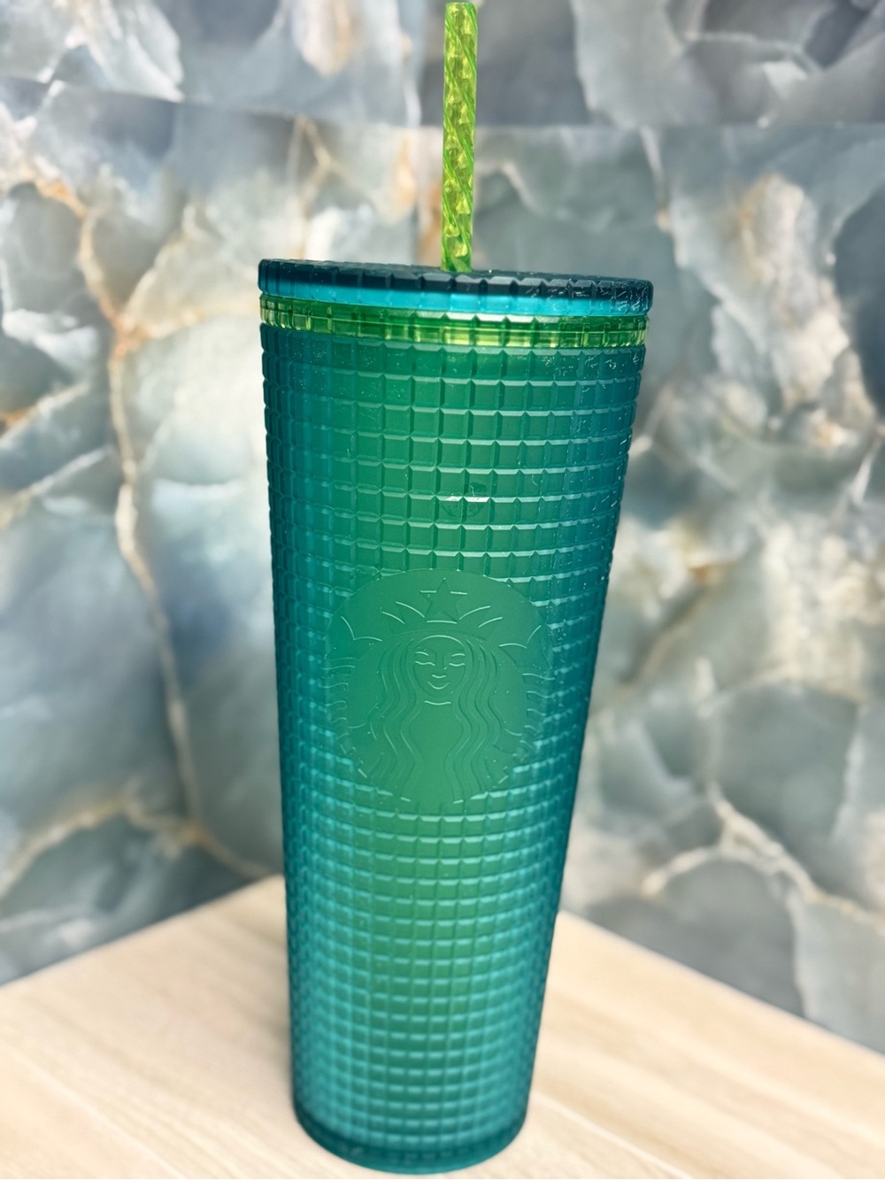Starbucks Green Grid Cold Cup with Lime Green Straw